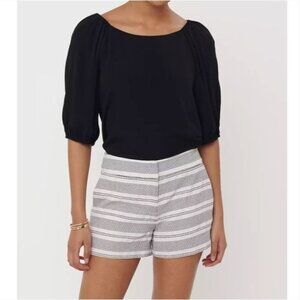 LOFT Black & White Striped Woven Cotton Riviera Shorts - 10